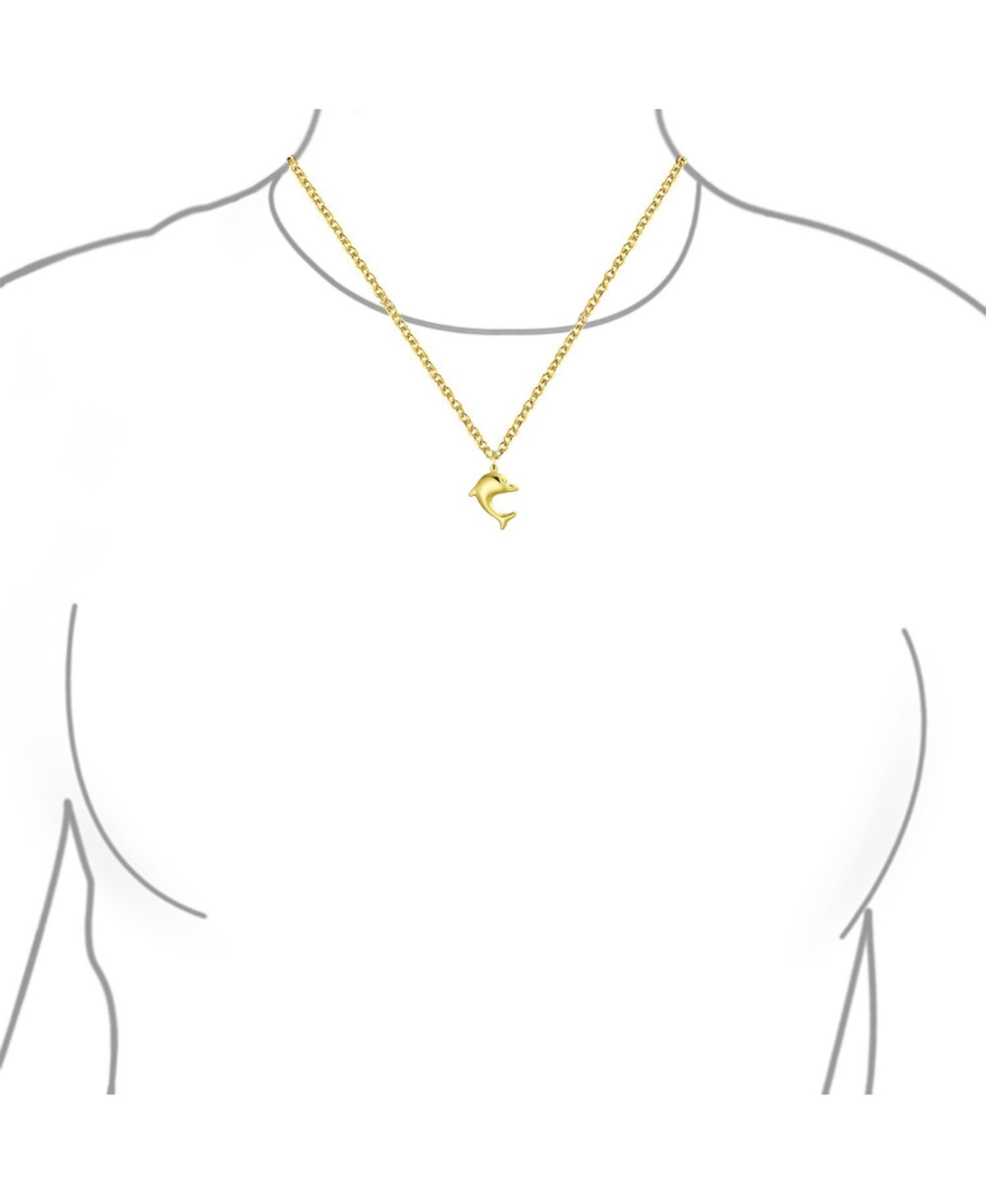 Bling Jewelry Small Danity Vacation Real 14K YellowNautical Sea Fish Dolphin Pendant Necklace For Women No Chain - Gold