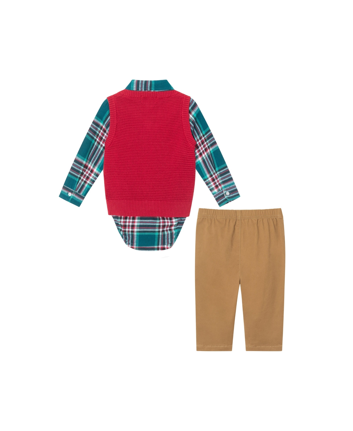 Andy & Evan Baby Boys Navy Plaid Buttondown w/Maroon Sweater Vest & Bowtie