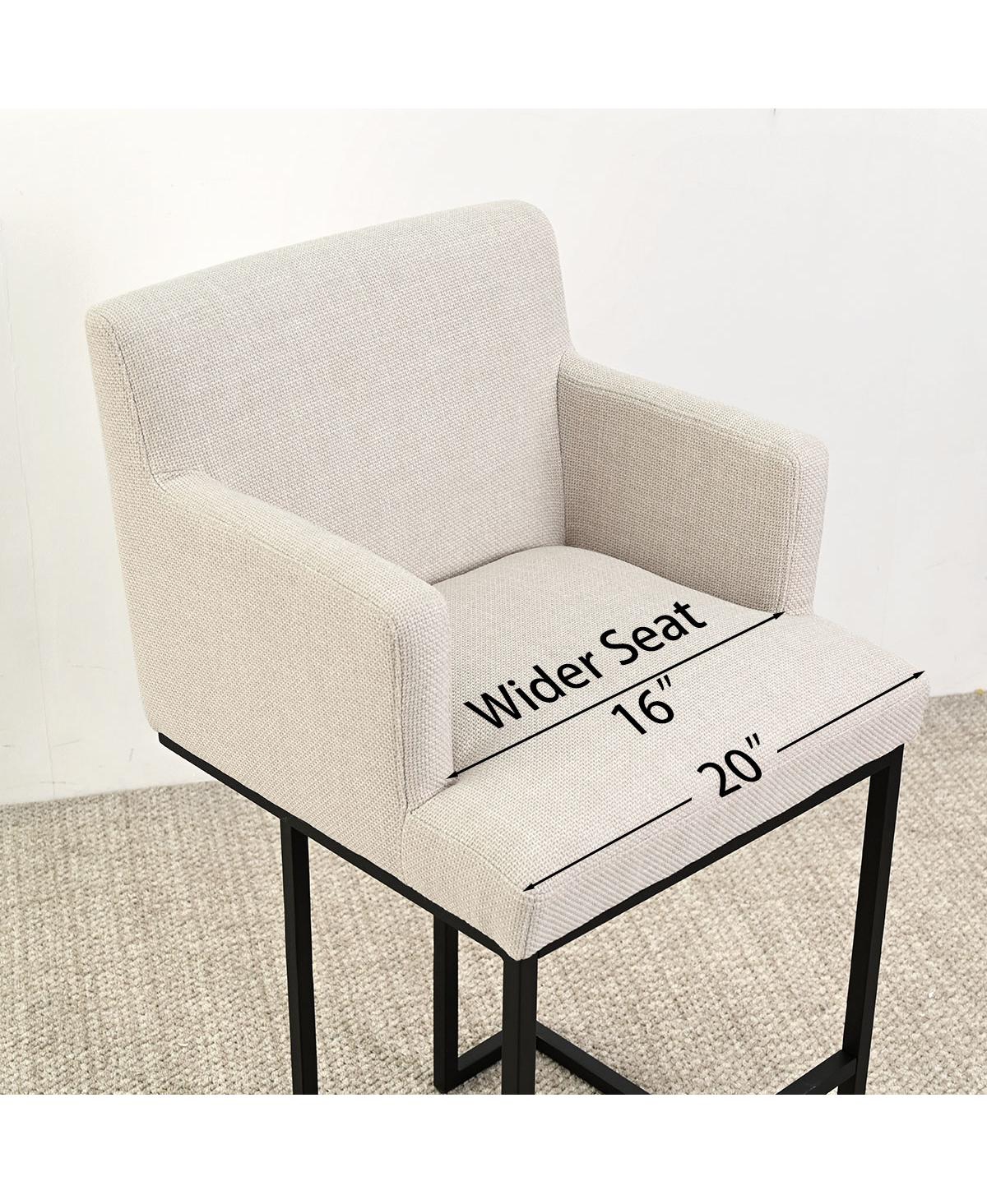 Maison Boucle Set of 2 Armrest Bar Stools, Linen Bar Stool with Black Metal Sled Legs-Maison Boucle