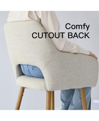  Set of 2  Linen Armrest Counter Height Stools - Back for Kitchen Island