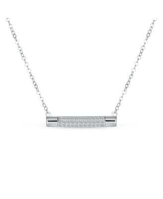 Simple Modern Cubic Zirconia Horizontal Pave CZ Round Bar Sideways Pendant Necklace For Women .925 Sterling Silver