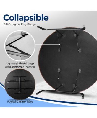 Foldable and Portable Rounded Poker/Casino Game Table with Cushioned Rail for 8 Players