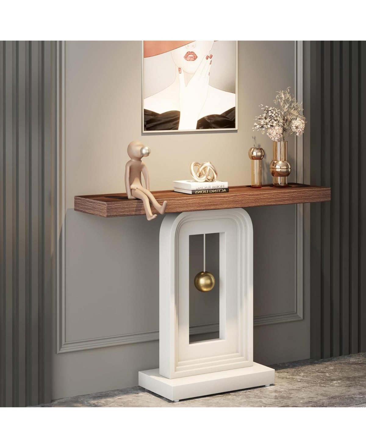 Tribesigns Modern Console Table, Inches Narrow Sofa Entryway Table with Pendulum Shape Base, Contemporary Wood Accent Table for Living Room Hallway