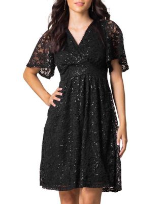 Women's Starry Sequin Lace V-Neck Cocktail Dress with Pockets