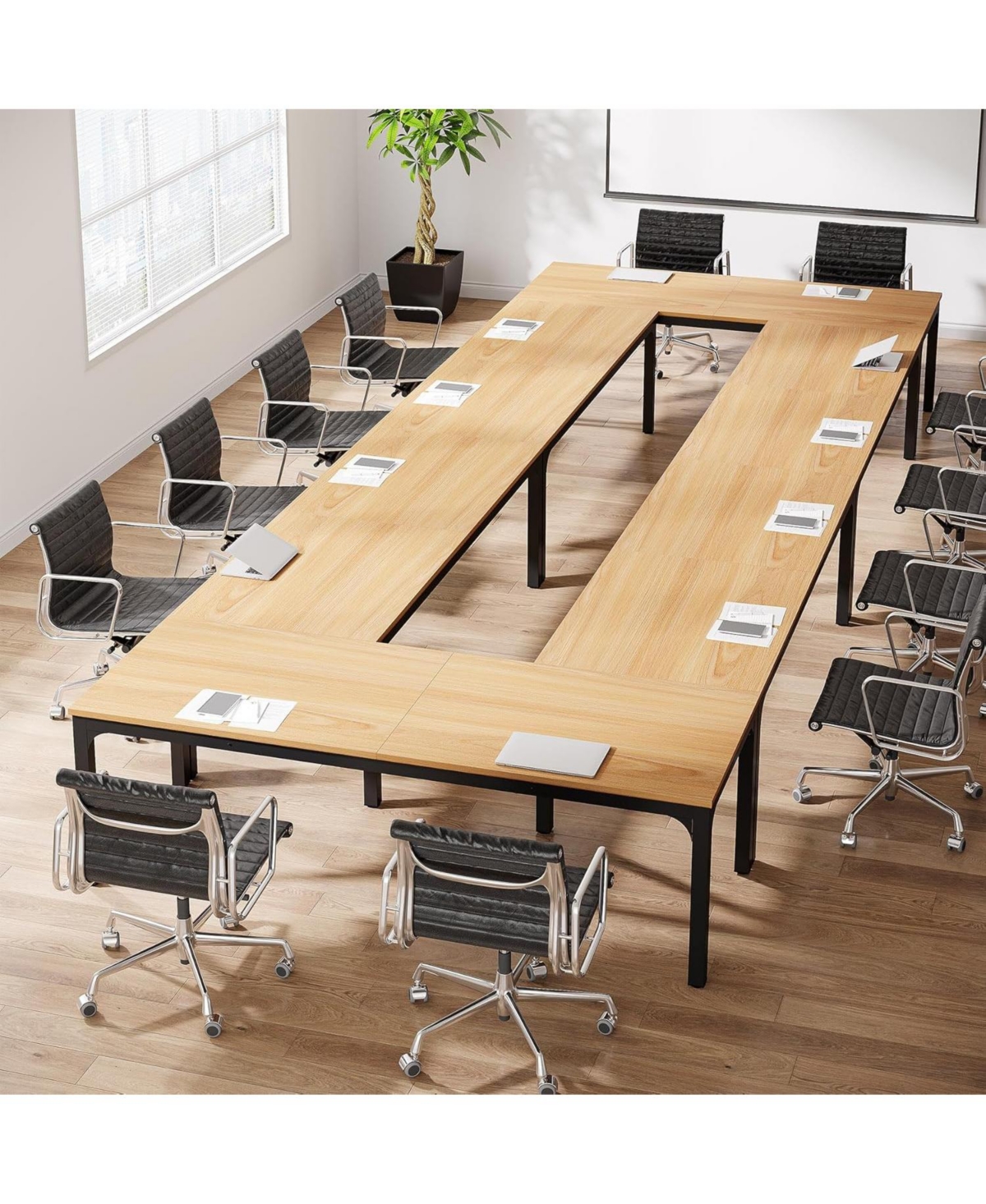 Tribesigns 78.74-Inch Conference Table Set of 6, 19FT Conference Room Table, Rectangle Meeting Seminar Table Set for 16-22 Person, Long Business