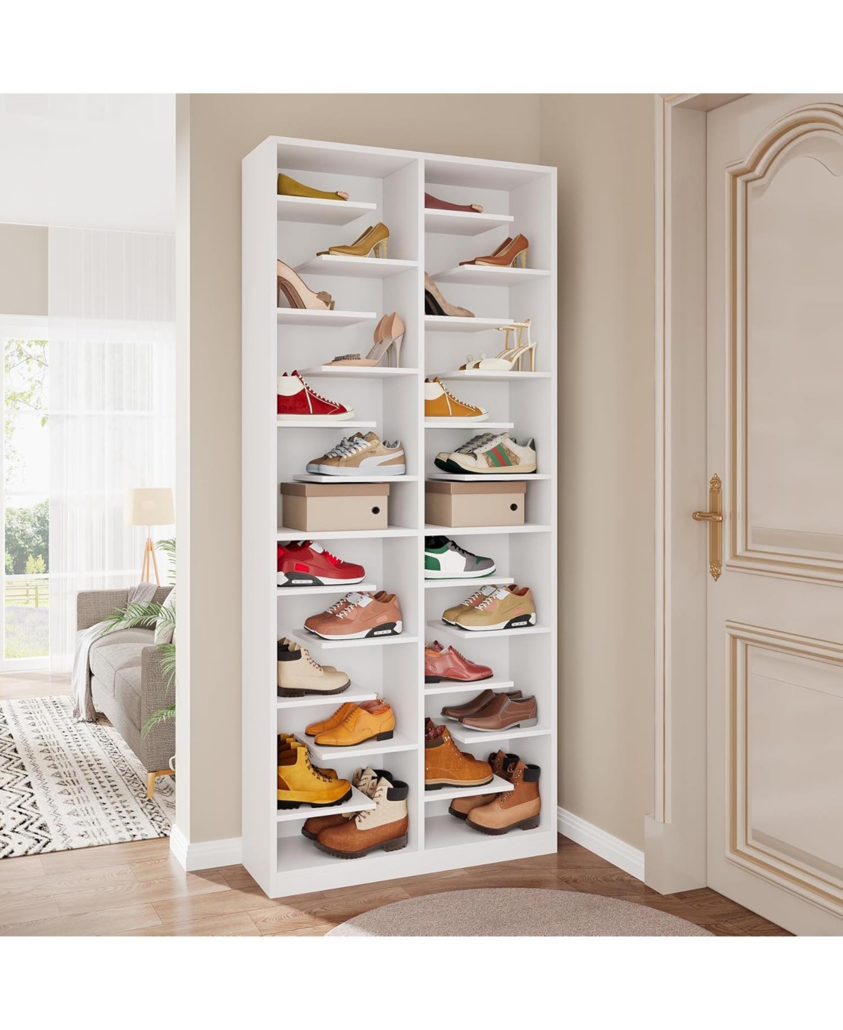 Tribesigns 13-Tier Shoe Storage Cabinet, Tall Wooden Shoe Rack with 26 Cubbies, Freestanding Shoe Storage Organizer for Entryway, Closet, Living Room