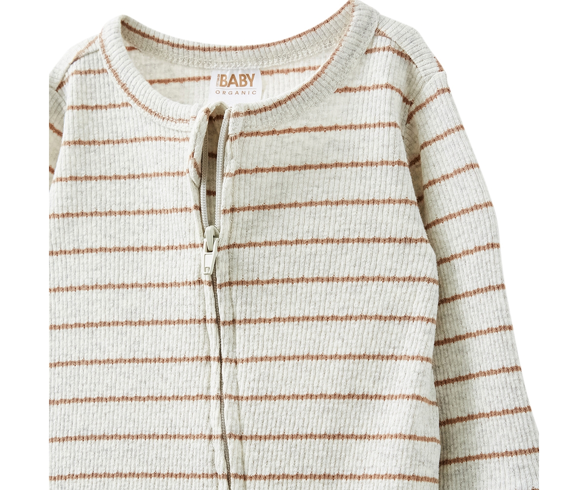 Cotton On Baby Boys Pointelle Zip All In One Romper -taupy brown stripe