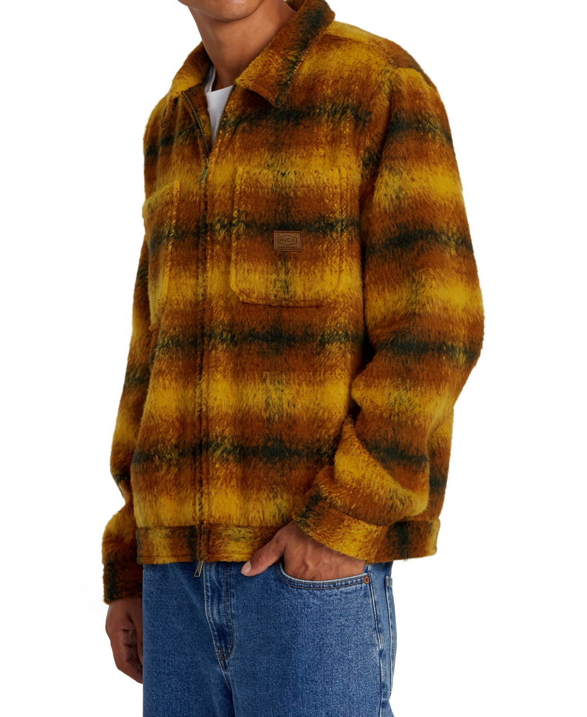 Rvca Men's Chainmail Zip Flannel Long Sleeve Jacket