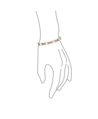 Iridescent Oval Figure 8 & White Created Opal Tennis Infinity Bolo Bracelet .925 Sterling Silver Rhodium Plated Adjustable Slide 7 Inch