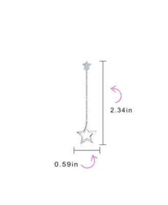 Celestial American Patriotic USA Rock Star Chain Long Linear Dangle Open Star Earrings .925 Sterling Silver 2.5 Inch