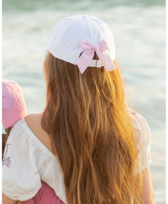 Girls Palm Tree Bow Baseball Hat in White