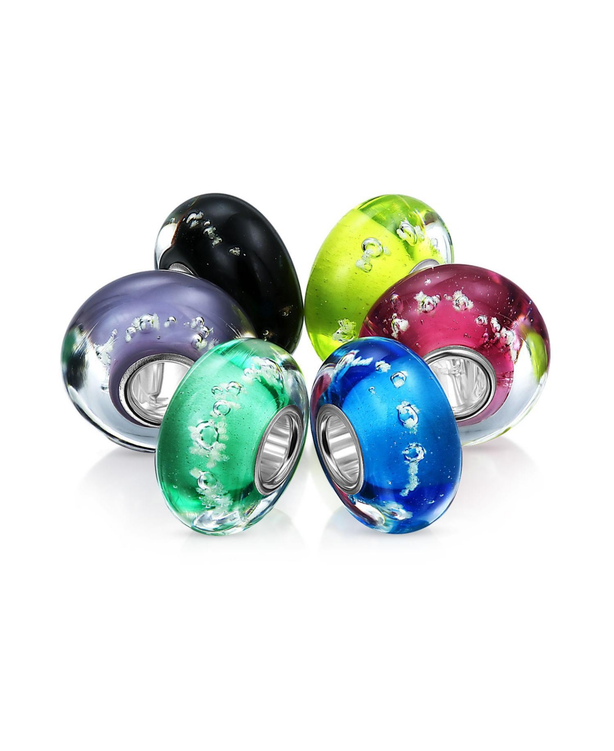Bling Jewelry Mixed Set Of Bundle .925 Sterling Silver Core Translucent Multi Colors Glow In The Dark Murano Glass Swirl Charm Bead Spacer Fits Europe