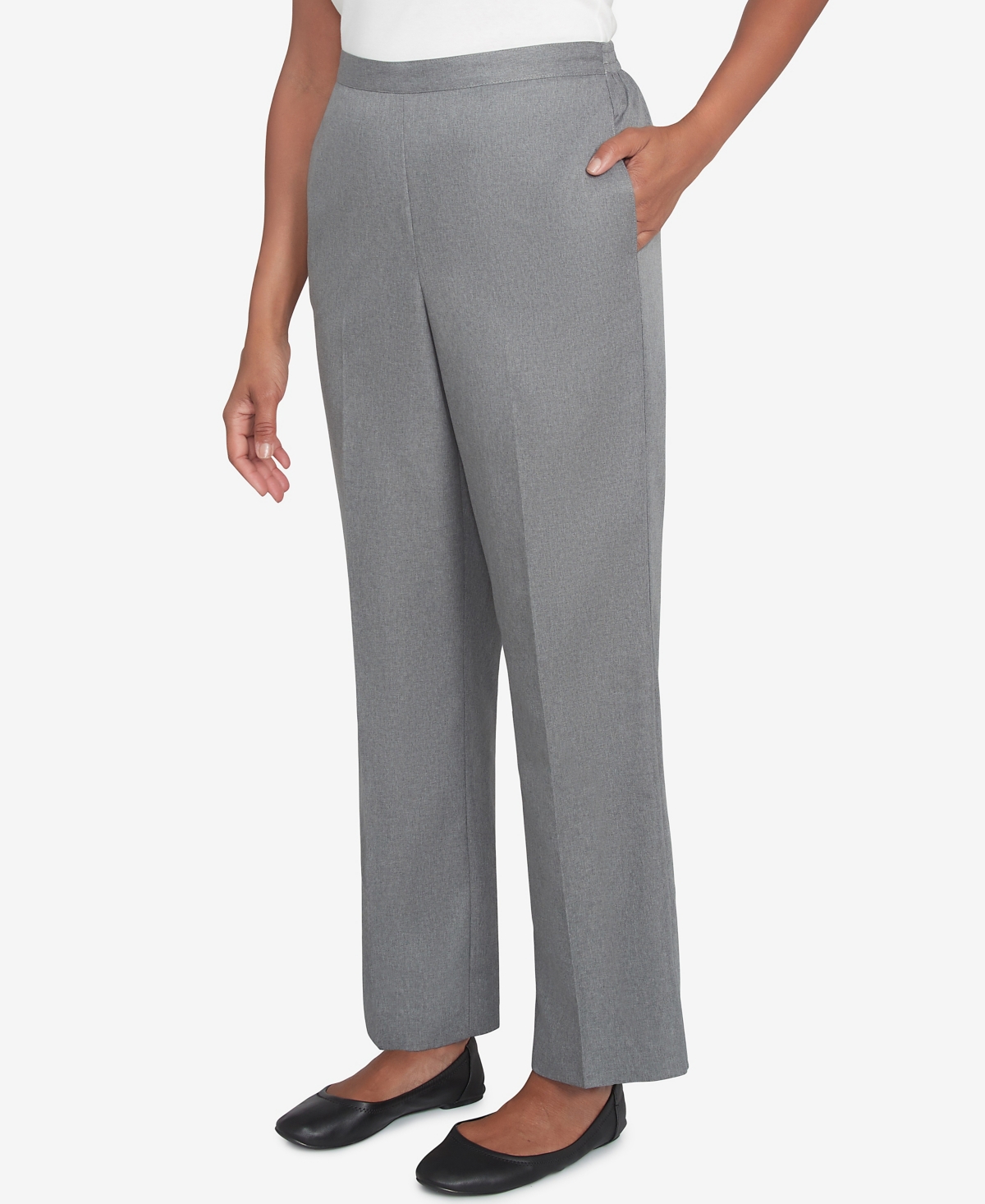 Alfred Dunner Petite Copenhagen Soft Heather Microfiber Average Length Pants In Graphite Heather