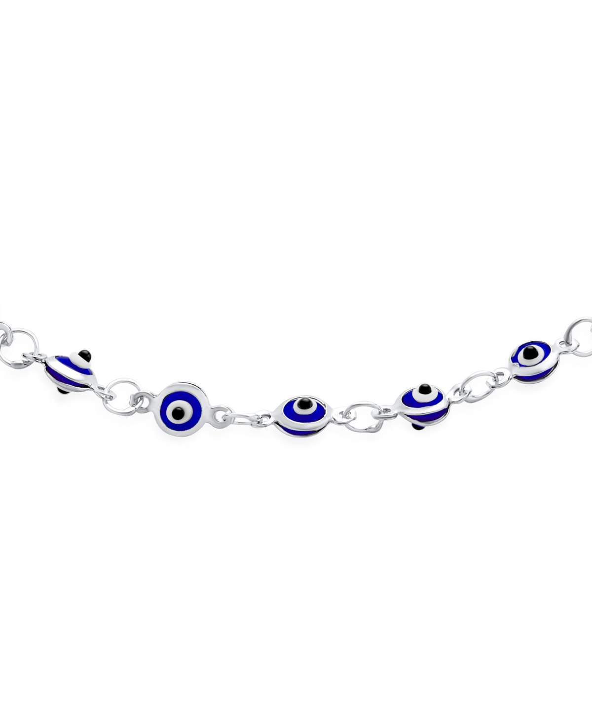 Bling Jewelry Protection Amulet Turkish Blue Charm Slender Evil Eyes Anklet Link Ankle Bracelet For Women .925 Sterling Silver 10 Inch