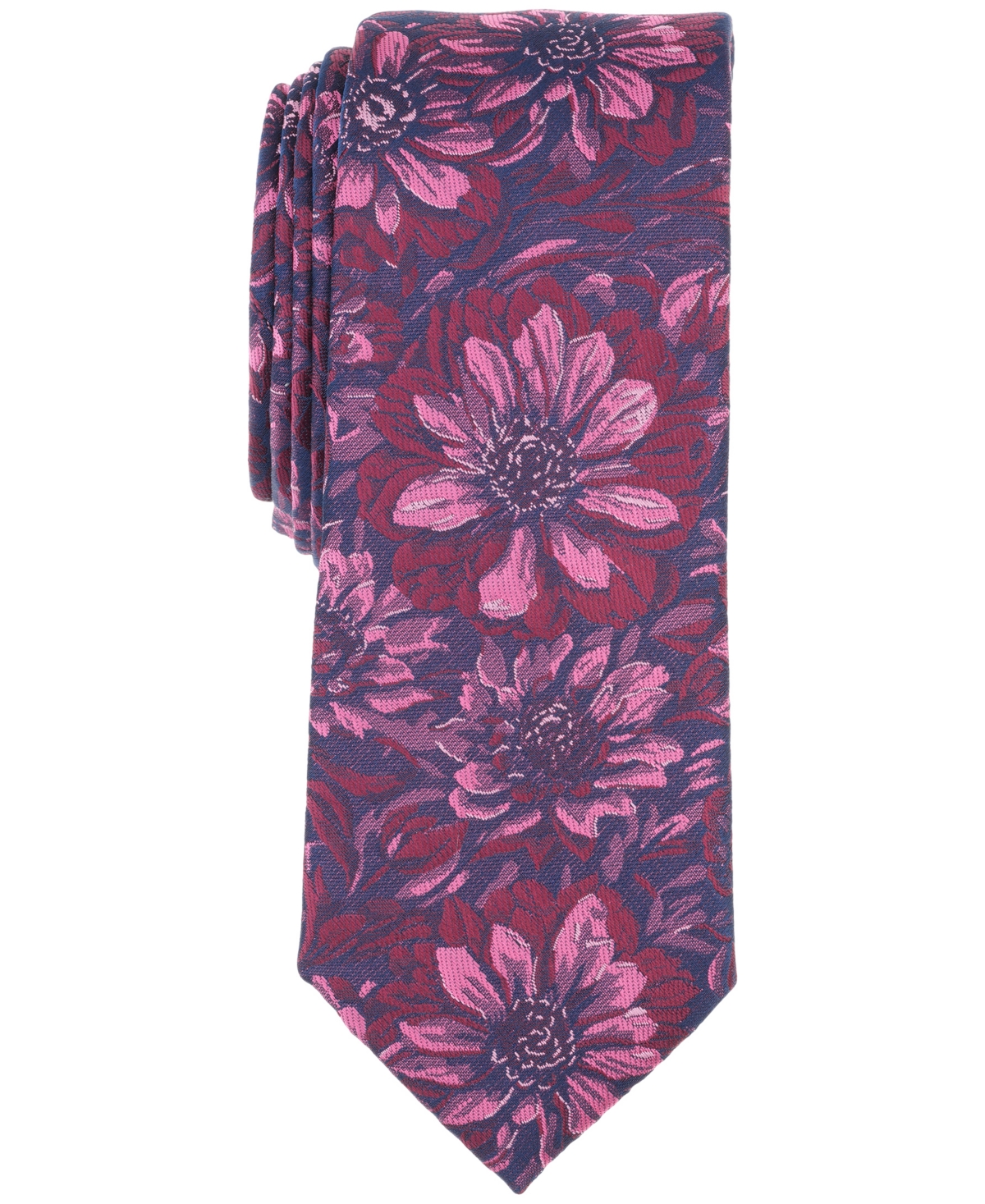 Men's Lawrence Skinny Floral Tie, Created for Macy's - Burgundy