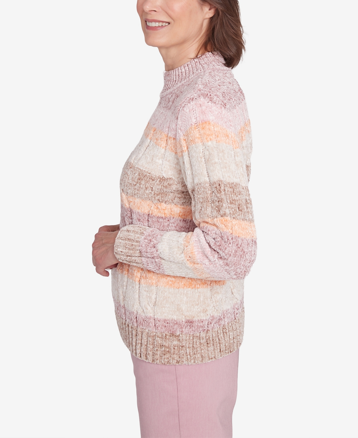 Alfred Dunner Petite Telluride Chenille Spray Dyed Stripe Sweater In Neutral Multi