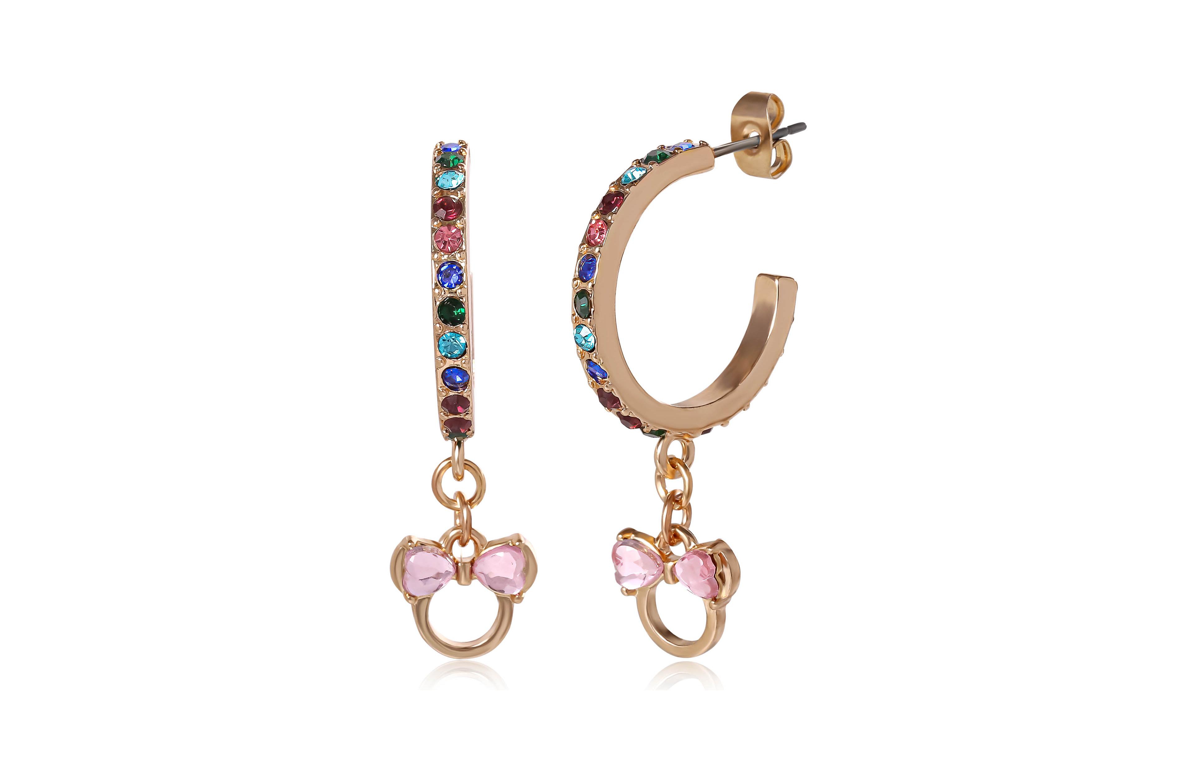 Disney Minnie Mouse Charm Dangle Hoop Earrings