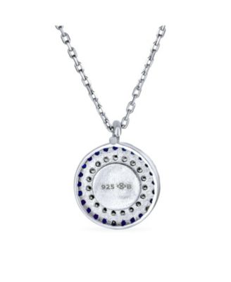 Turkish Blue Pave CZ Spiritual Protection Amulet Evil Eye Round Circle Pendant Station Necklace .925 Sterling Silver