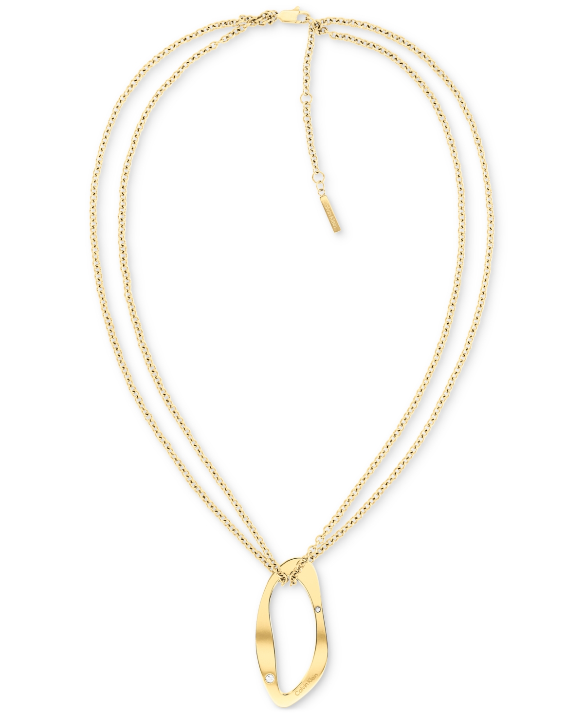Calvin Klein Gold-plated Stainless Steel Pave Sculptural Pendant Necklace, 18" + 2" Extender In Gold