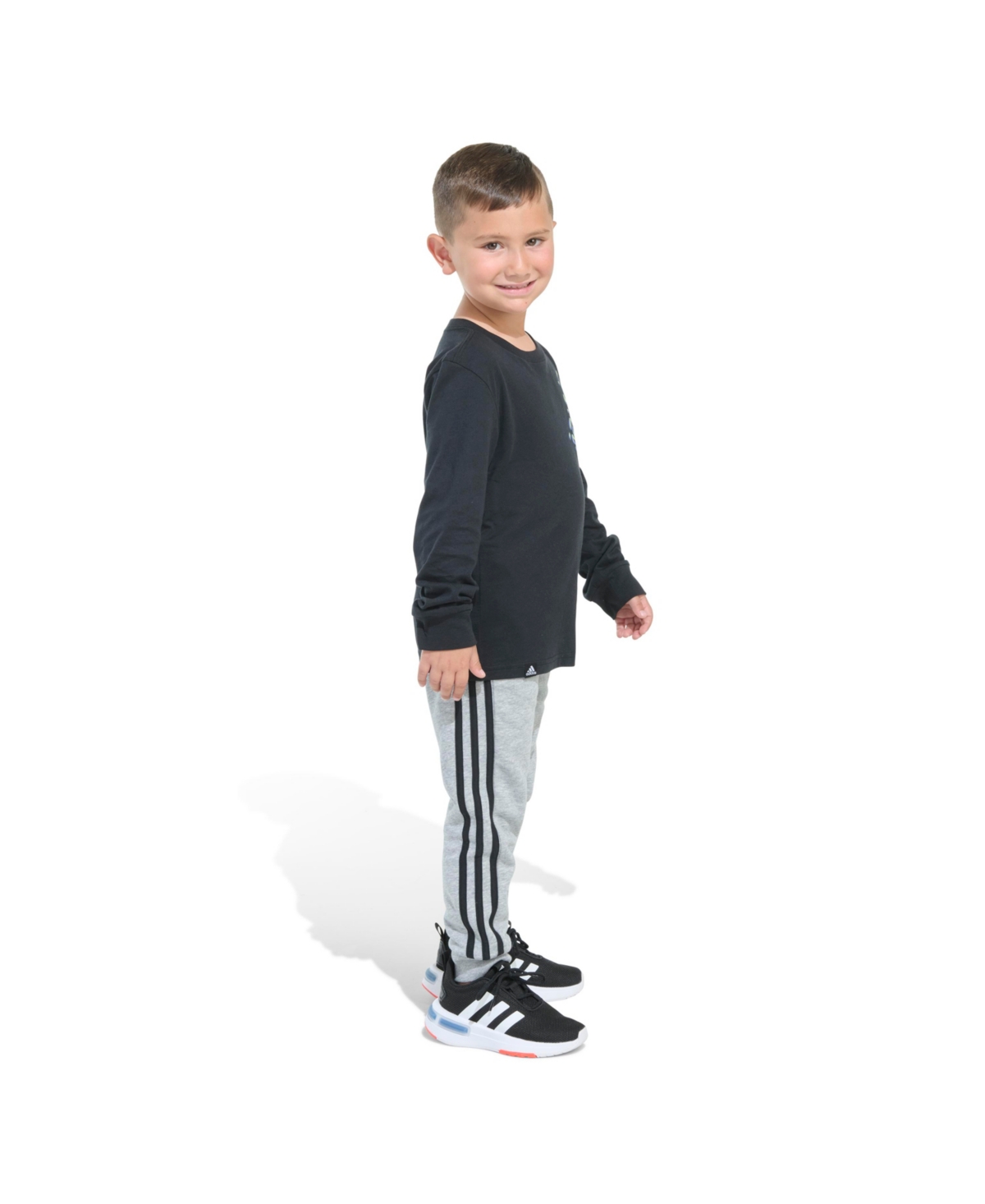 adidas Little and Toddler Boys Long Sleeve Cotton Tee and Fleece Jogger, 2-Piece Set