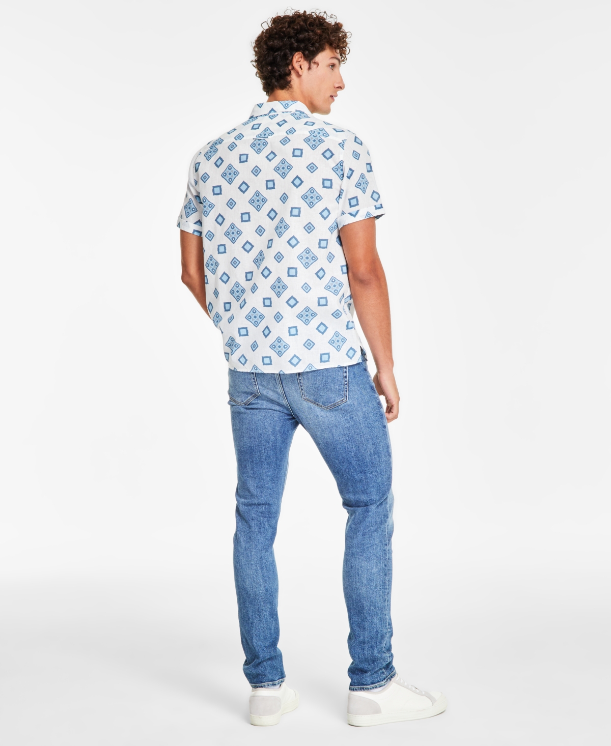 Shop Sun + Stone Men's Leblanc Regular-fit Geo-print Button-down Linen Blend Camp Shirt, Created For Macy's In Vintage White