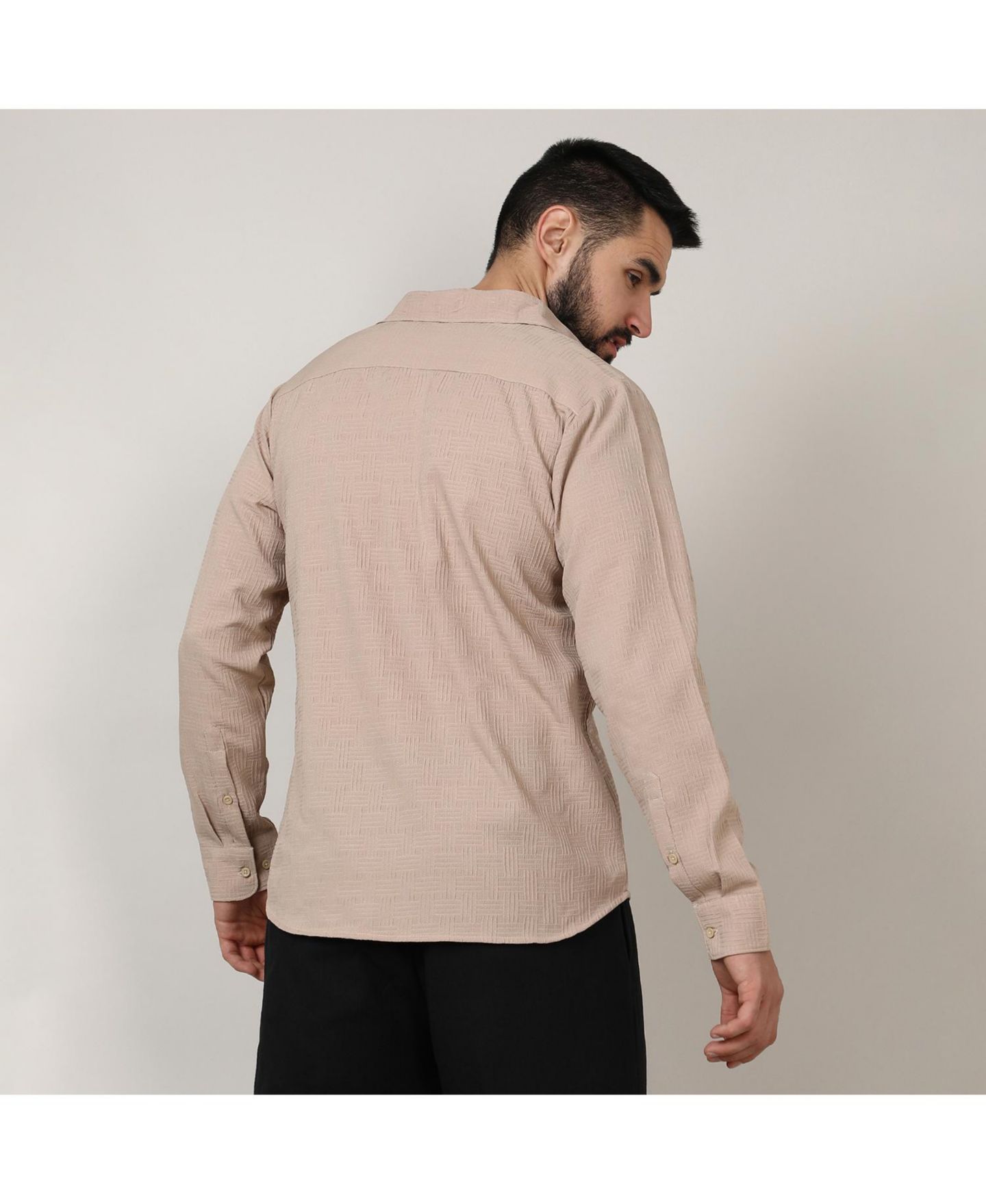 Мужская рубашка Cahoot Campus Sutra Beige Self-Design Intertwine, цвет: Бежевый / Хаки — фото 4