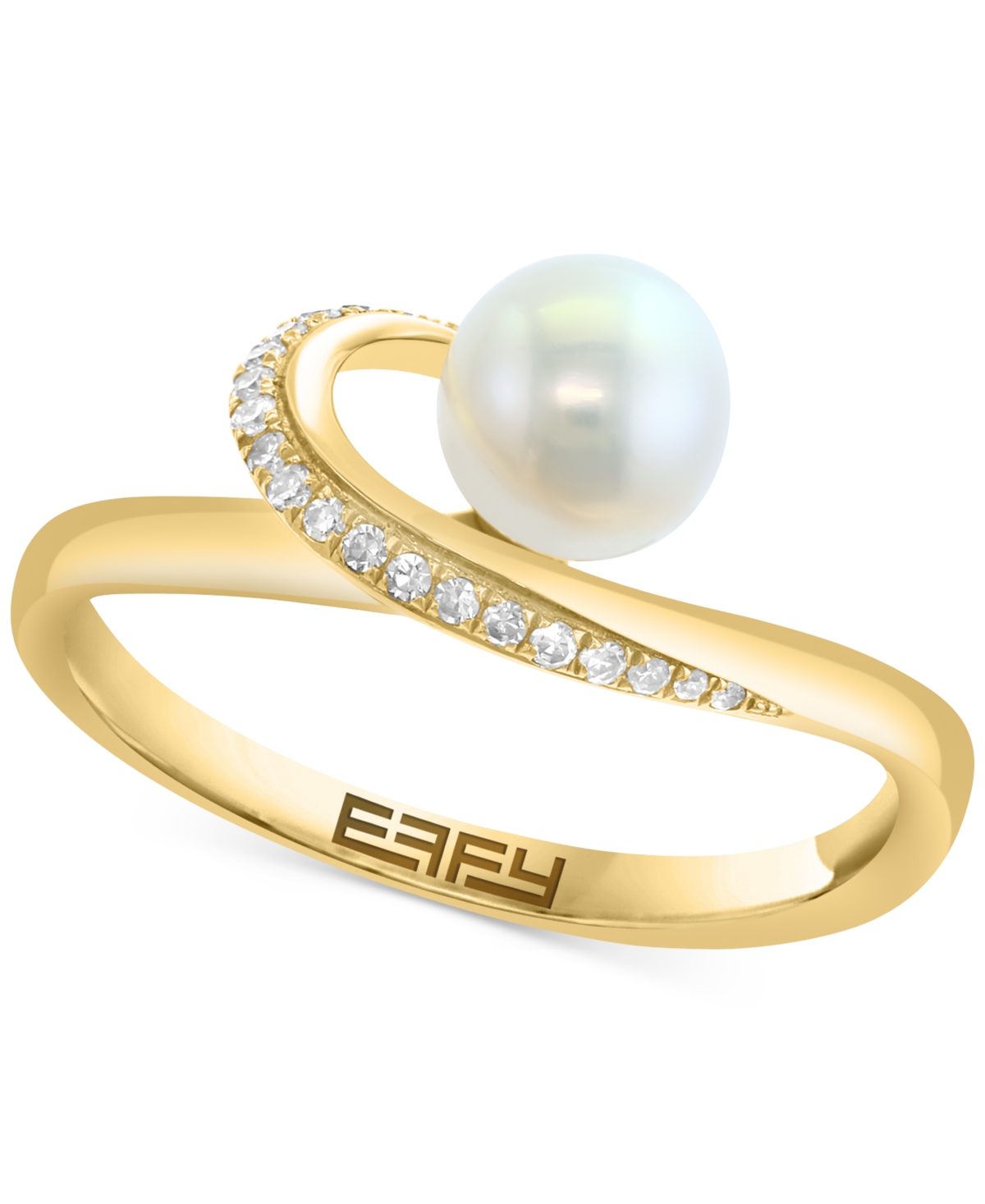 Effy Collection Effy Cultured Freshwater Pearl (6mm) & Diamond (1/10 Ct. T.w.) Statement Ring In 14k Gold In Gold
