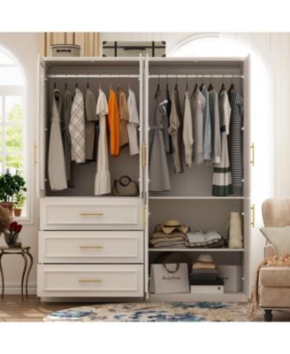 6-Door Big Armoires with 2 Hanging Rods, 3-Drawers, Shelves