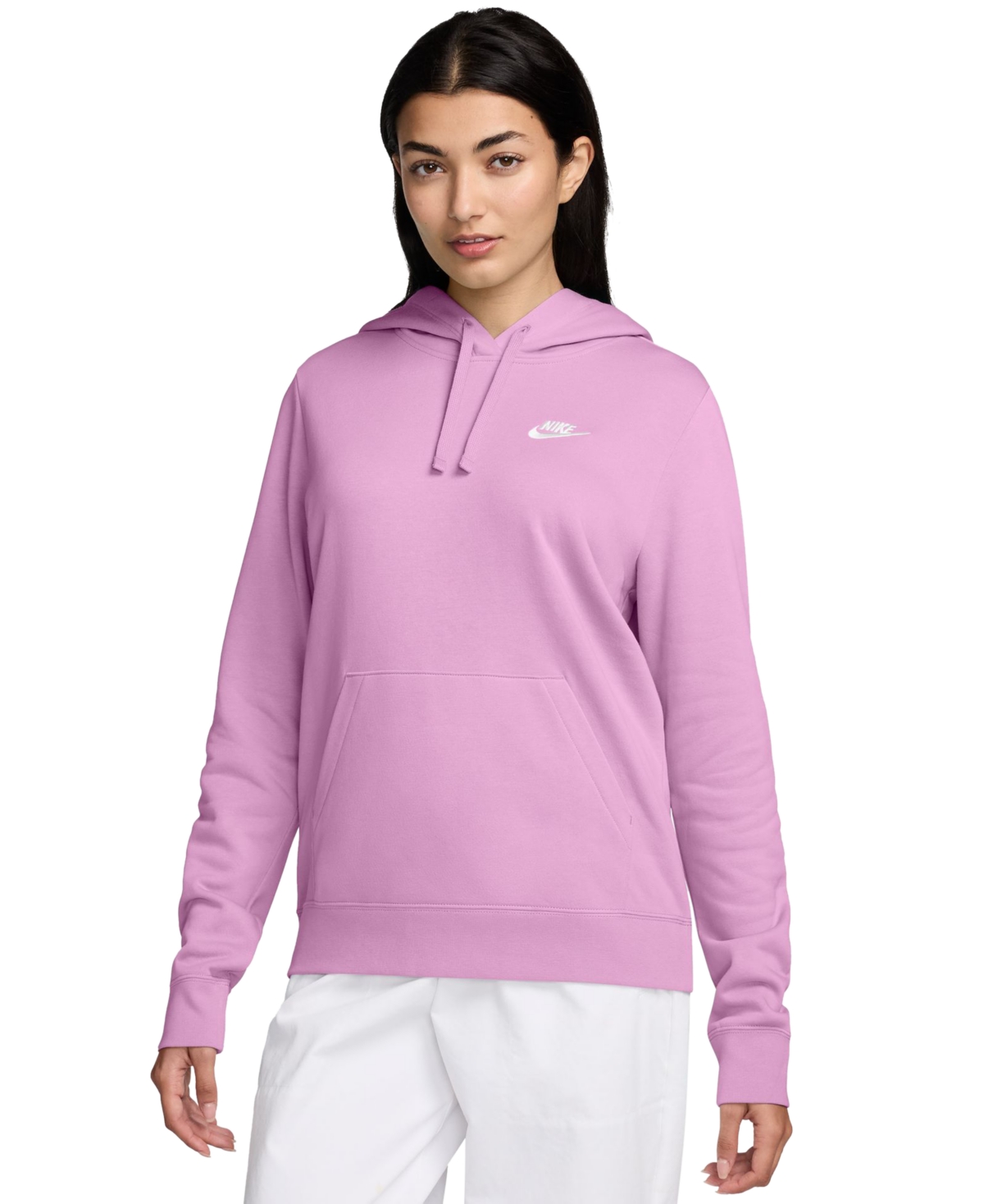 Nike Women's  Sportswear Club Fleece Pullover Hoodie In Beypnk,whi