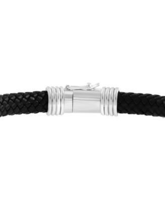 EFFY&reg; Men's Black Spinel Infinity Loop Woven Leather Bracelet (1-5/8 ct. t.w.) in Sterling Silver