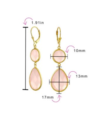 Elegant Soft Pink Dangle Earrings Double Round Teardrop, Lever Back 14K Gold-Plated .925 Sterling Silver