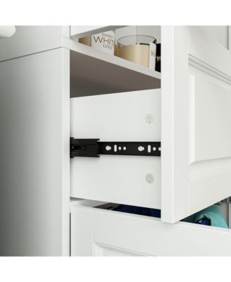 Wood 4-Shelf Bookcase with Tempered Glass Doors, Drawer, and Cabinet Storage