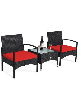 3 Pieces Patio Wicker Rattan Furniture Set with Cushion for Lawn Backyard