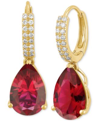 Lab-Grown Sapphire (8-1/8 ct. t.w.) & Diamond (1/4 ct. t.w.) Pear Dangle Hoop Earrings in 14k White Gold (Also available in Emerald & Ruby)