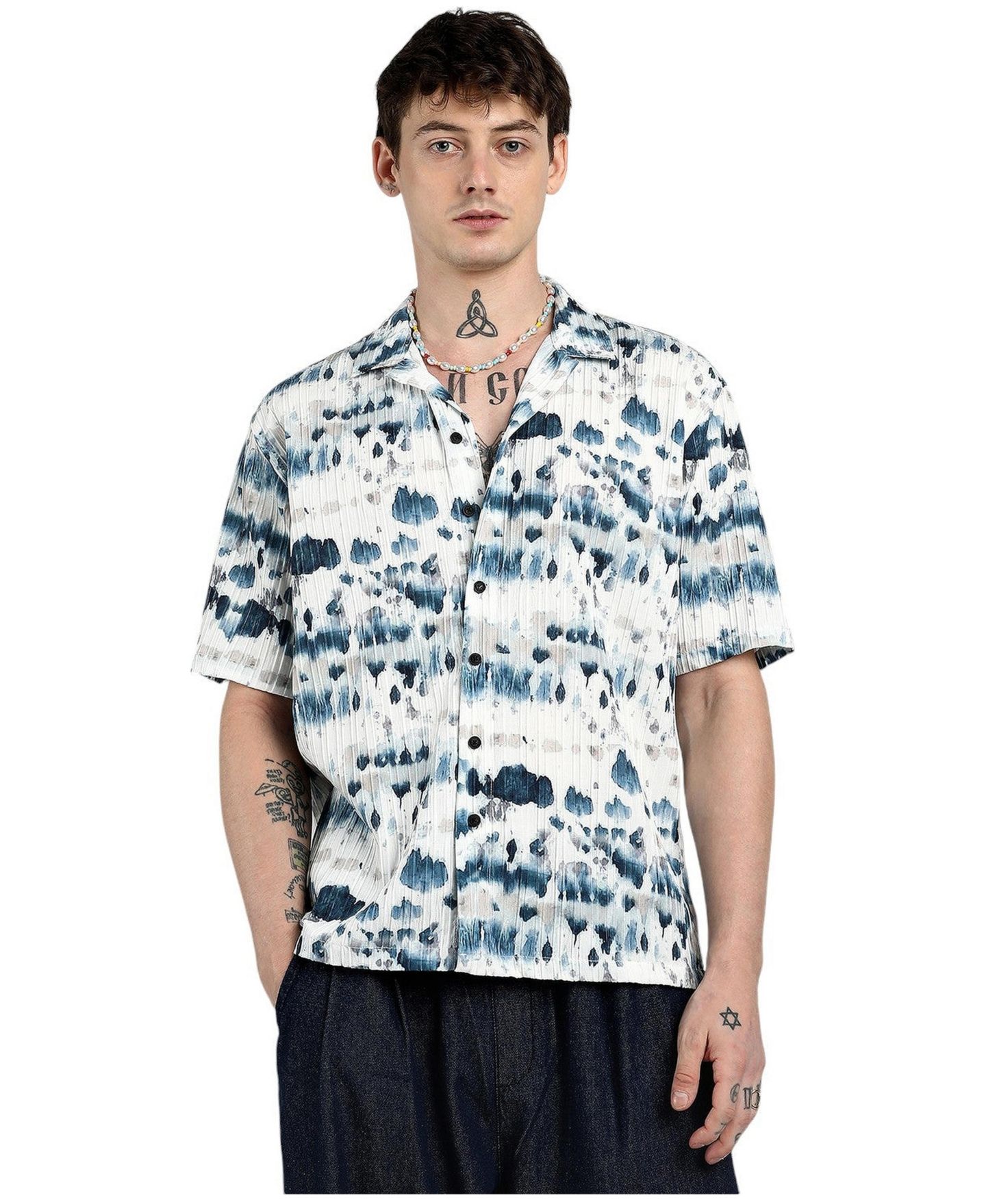 Мужская рубашка Cahoot Campus Sutra Geometric Block Oversized, цвет: Синий — фото 1