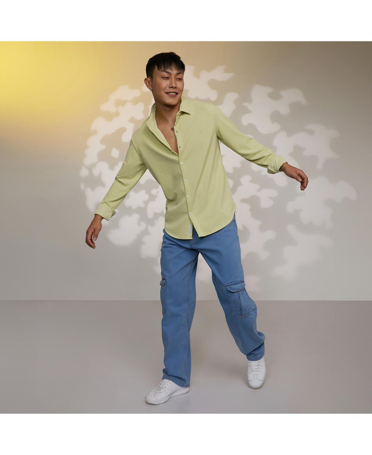 Мужская рубашка Cahoot Campus Sutra Lime Green Stripe-Creased, цвет: Зелёный — фото 4