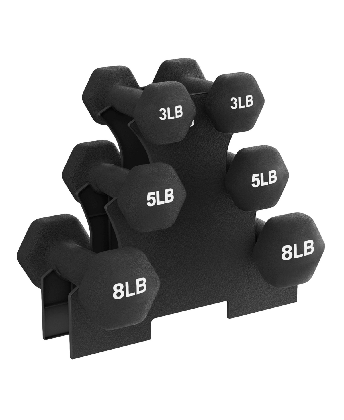32 Pound Neoprene Coated Dumbbell Set with Stand, Black - Black
