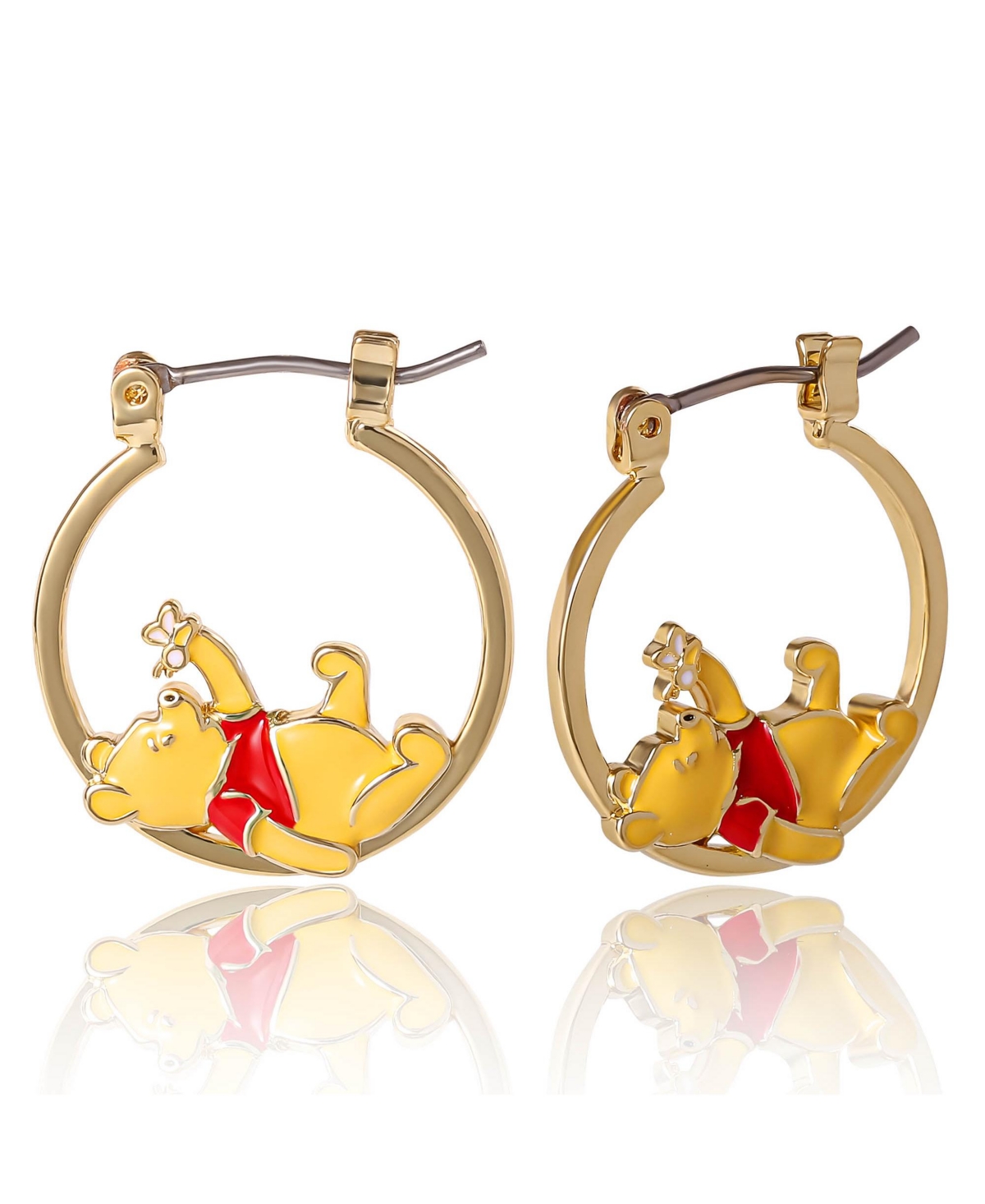 Winnie The Pooh Hoop Earrings - Gold tone, yellow, red