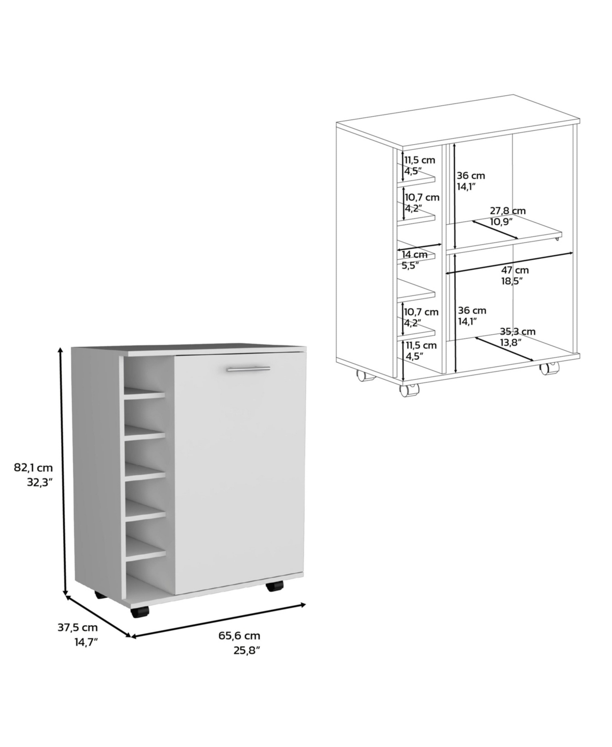 Depot E-Shop Tilden Bar-Coffee Cart H, Kitchen & Living Room Cabinet Storage