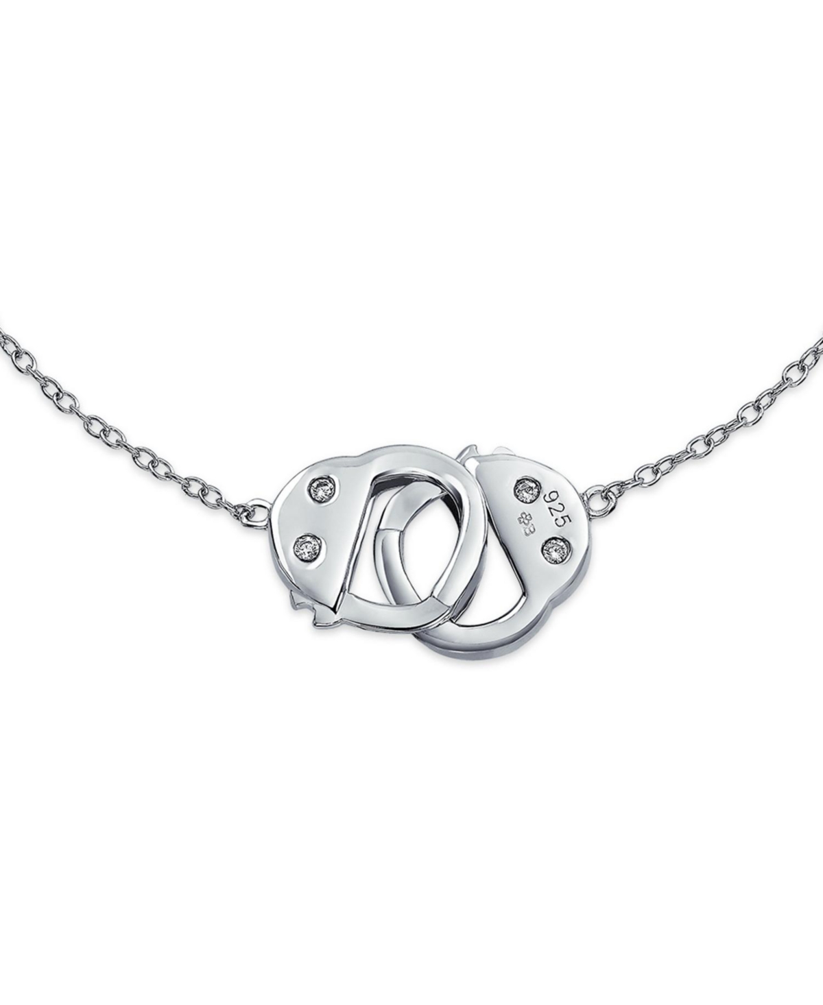 Bling Jewelry Minimalist Thin Partners Couples Interlocking Handcuff Bracelet For Women Cz Accent .925 Sterling Silver with Working Lock Clasp - Silve