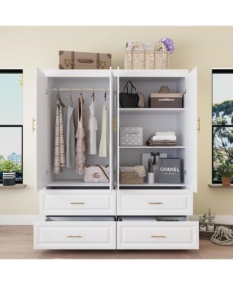 1Pc MDF L-Shaped 4-Door Storage Corner Wardrobe Cabinet