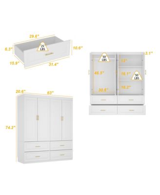 1Pc MDF L-Shaped 4-Door Storage Corner Wardrobe Cabinet