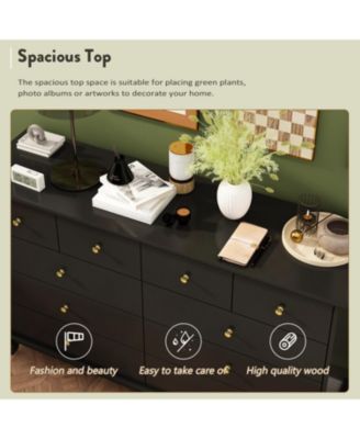 10-Drawer Wood Double Dresser Storage Cabinet