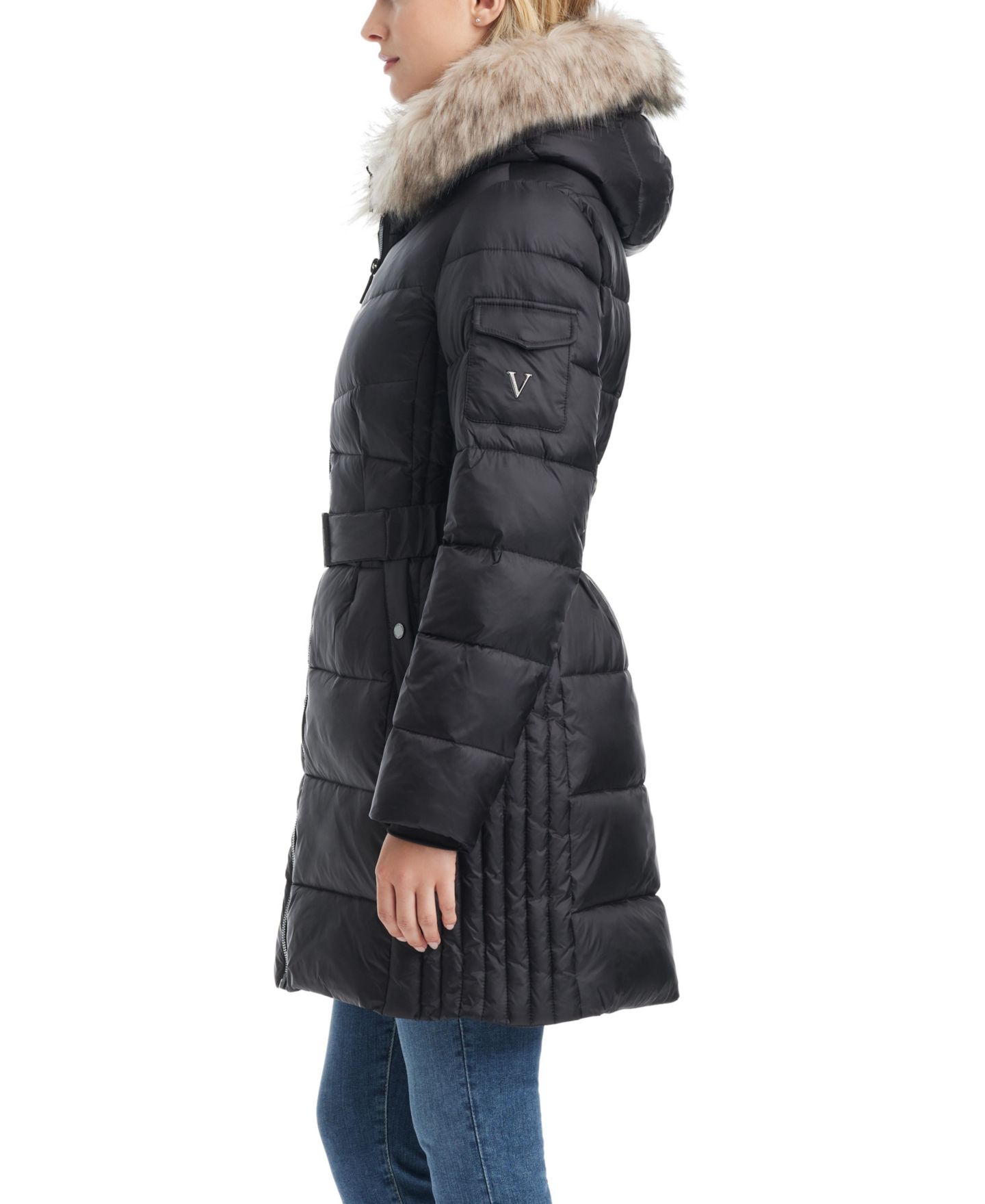 Женская куртка Vince Camuto Mid-Length Fitted Puffer, цвет: Чёрный — фото 7