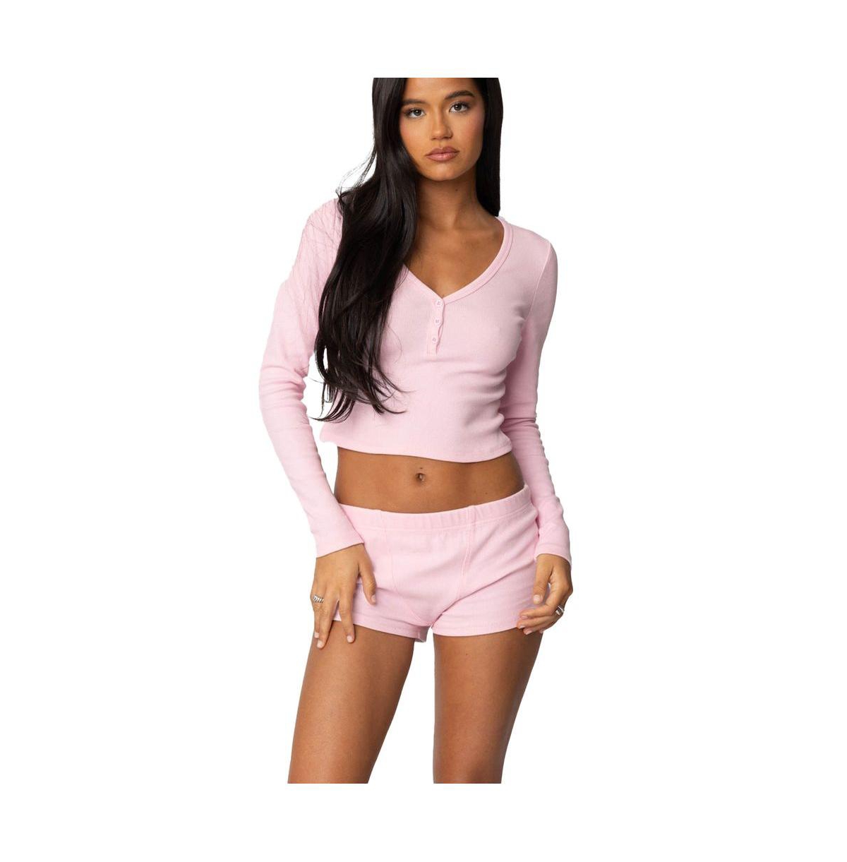 Edikted Women's Rebekah Ribbed Top - Light-pink