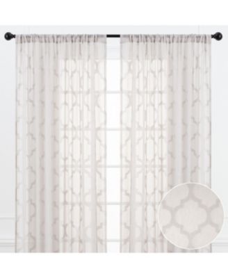 Premium Quatrefoil Voile Sheer Curtains - 2-Panel Light Filtering Curtains for Living Room, Bedroom, Kitchen - 52" x 84" - Sage