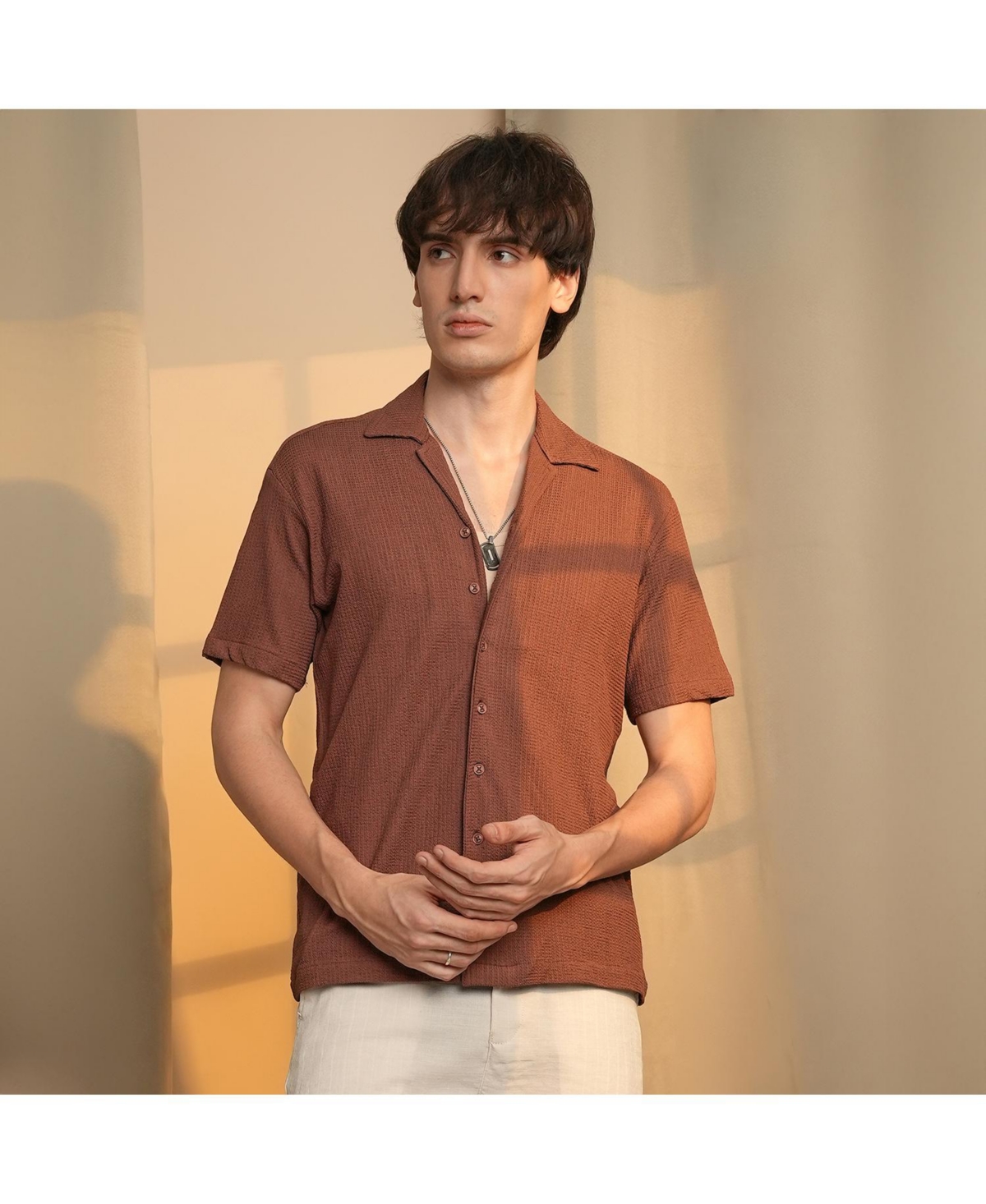 Campus Sutra Men's ChocolateMicro Zig-Zag Shirt - Brown