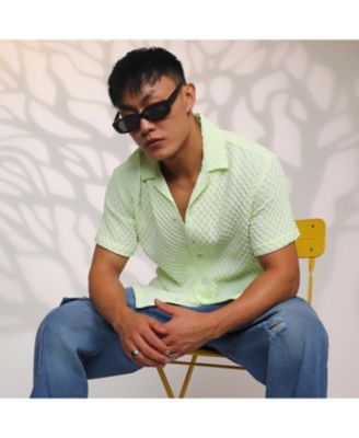 Men's Lime Green  Cubic-Textured Resort Shirt
