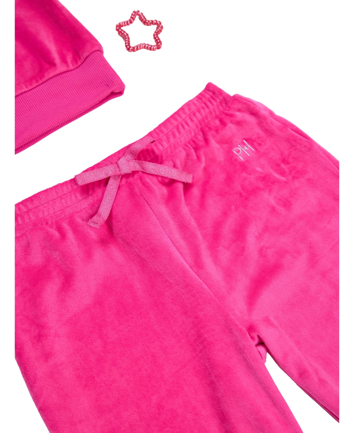 Paris Hilton Girls Velour Sweatshirt and Joggers 2 Piece Lounge Set w Hair Tie