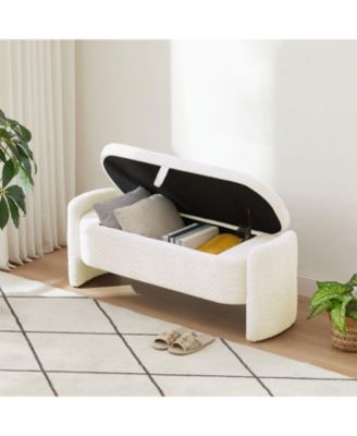 Oval Teddy Fabric Storage Ottoman,Storage Benches with Large Space-The Pop Home